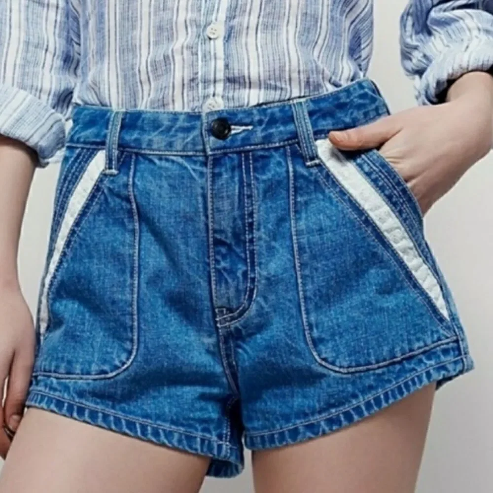 Free People Sweet Surrender High Rise Lace Pocket Denim Shorts
